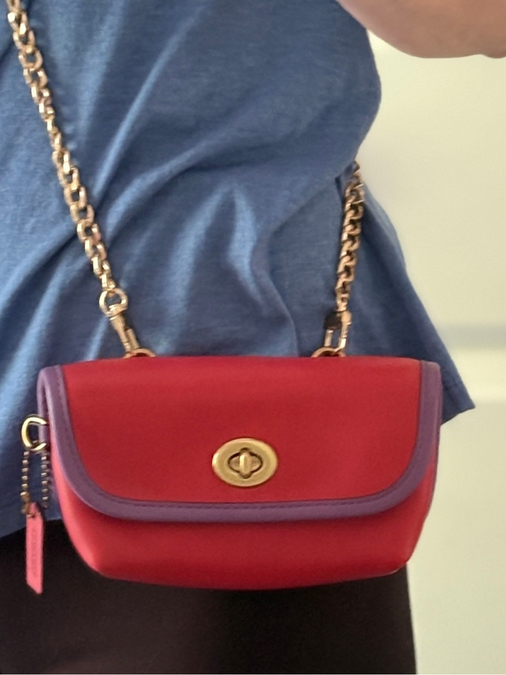 Coach Turnlock Flare Belt Bag Style 316 Red & Lilac Colorblock Leather Crossbody - Picture 14 of 14
